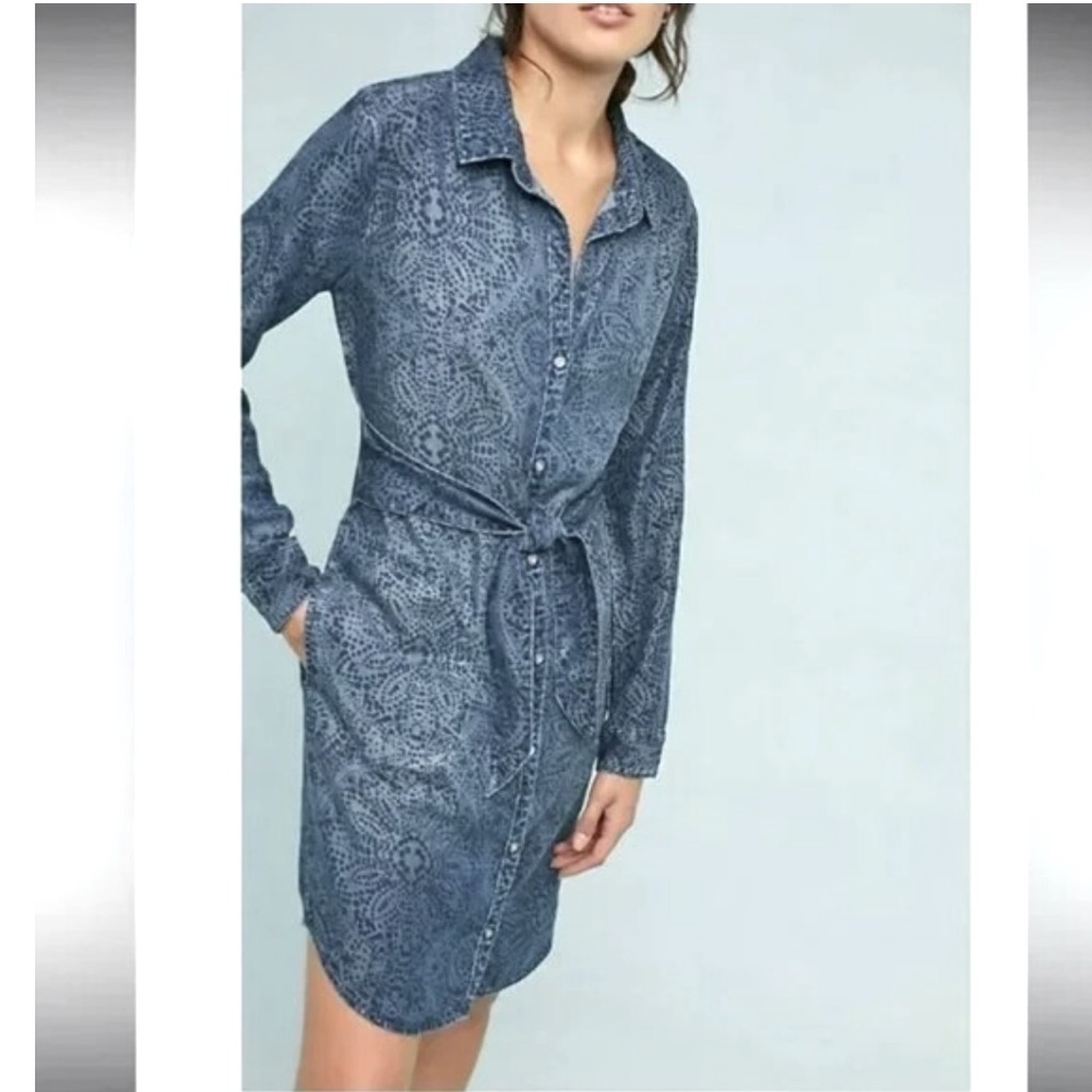 Anthropologie Cloth & Stone Long Sleeve Shirtwaist Belted Denim, size Small